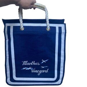 Vintage Marthas Vineyard Canvas Tote Bag Rope Handles Seagull 16x14 Preppy